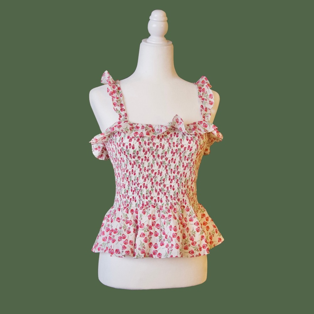J.crew Liberty Rose Print Smocked Top